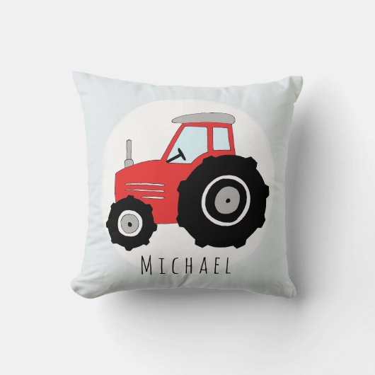 Baby Boy Doodle Red Tractor met de naam Nursery Kussen (Voorkant)
