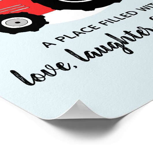 Baby Boy Doodle Rode Landbouwtrekker en Naam Kraam Poster (Hoek)