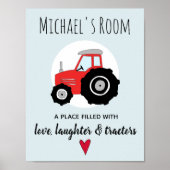 Baby Boy Doodle Rode Landbouwtrekker en Naam Kraam Poster (Voorkant)