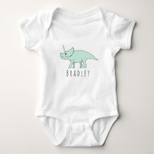 Baby Boy Doodle Triceratops Dinosaurus met naam Romper (Voorkant)