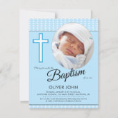 Baby Boy Doop, Blauwe Kruis uitnodiging (Voorkant)