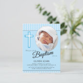 Baby Boy Doop, Blauwe Kruis uitnodiging (Staand voorkant)