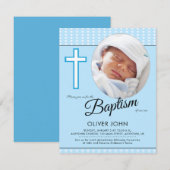 Baby Boy Doop, Blauwe Kruis uitnodiging (Voorkant / Achterkant)