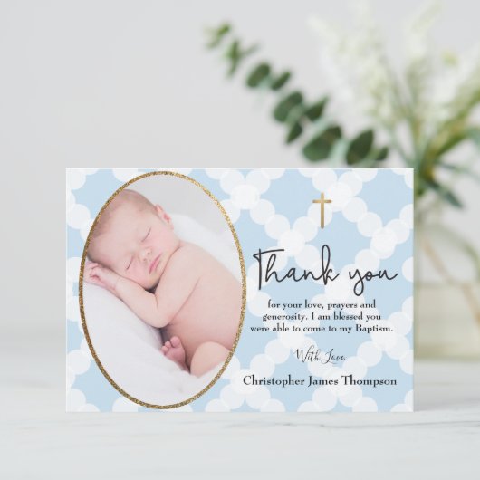 Baby Boy Doop Doop Blauw Wit Dank U Bedankkaart (Staand voorkant)