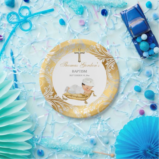 Baby Boy doop doop goud zilver Papieren Bordje (Feest)