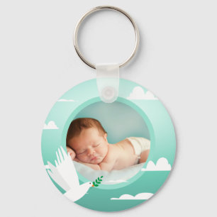 Baby Boy Doop Duif Wolken Fotolijst Sleutelhanger