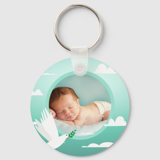 Baby Boy Doop Duif Wolken Fotolijst Sleutelhanger (Voorkant)