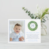 Baby Boy Doop Verjaardag Smart Monogram Bedankkaart (Staand voorkant)