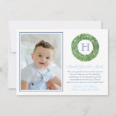 Baby Boy Doop Verjaardag Smart Monogram Bedankkaart (Voorkant)