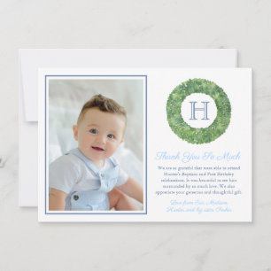 Baby Boy Doop Verjaardag Smart Monogram Bedankkaart