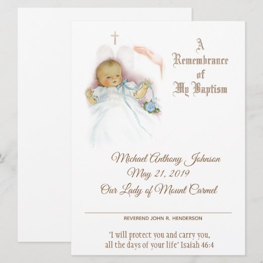 Baby Boy Doopsel Certificaat Feestdagenkaart (Voorkant / Achterkant)