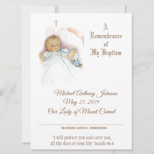 Baby Boy Doopsel Certificaat Feestdagenkaart (Voorkant)