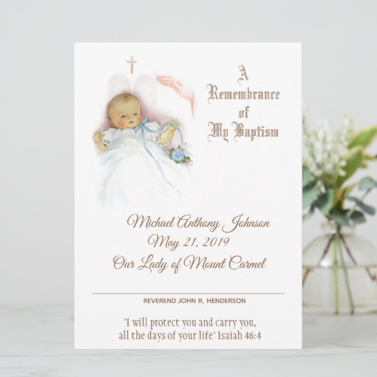 Baby Boy Doopsel Certificaat Feestdagenkaart (Staand voorkant)