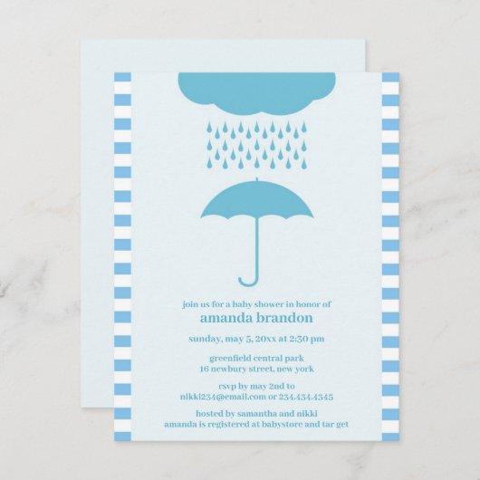 Baby Boy Douche Blauwe Paraplu Uitnodiging (Voorkant / Achterkant)
