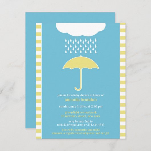 Baby Boy Douche Blauwe Paraplu Uitnodiging (Voorkant / Achterkant)