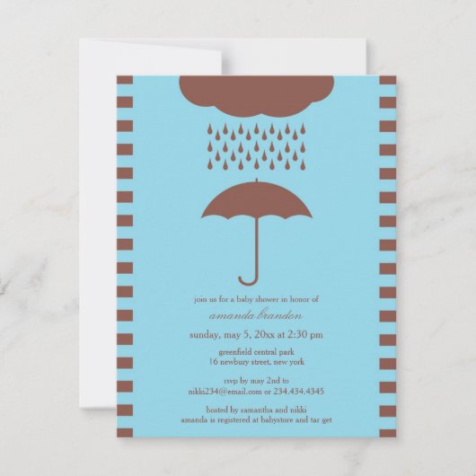 Baby Boy Douche Blauwe Paraplu Uitnodiging (Voorkant)