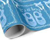 Baby boy douche Blauwe schoenen en bogen Cadeaupapier (Rol Hoek)