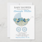 Baby Boy Douche Carriage uitnodigingen (Voorkant)