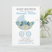 Baby Boy Douche Carriage uitnodigingen (Staand voorkant)
