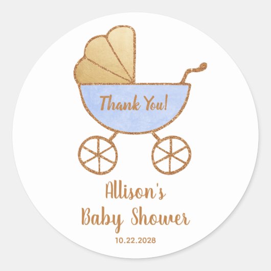 Baby Boy Douche Carriage Waterverf Dank u Ronde Sticker (Voorkant)
