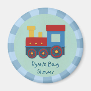 Baby Boy Douche: Gele, Rode & Blauwe Trein Magneet