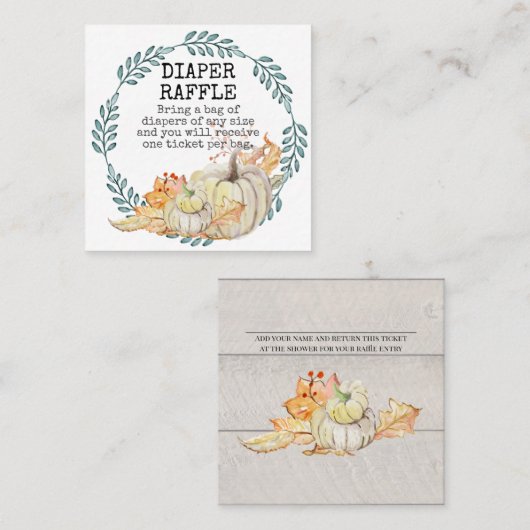Baby Boy Douche Luier Raffle Witte Pompoen Bladere Vierkante Visitekaartje (Voorkant / Achterkant)