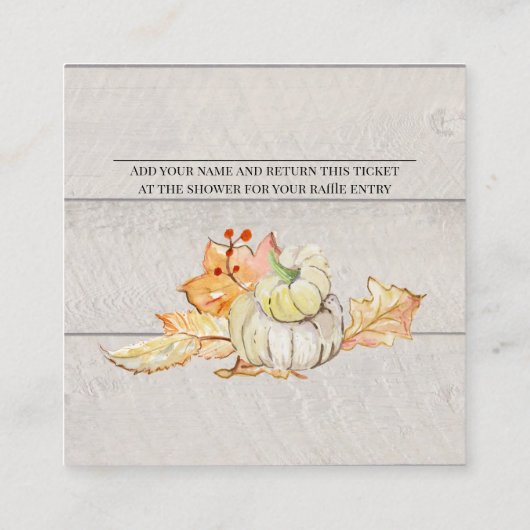 Baby Boy Douche Luier Raffle Witte Pompoen Bladere Vierkante Visitekaartje (Achterkant)