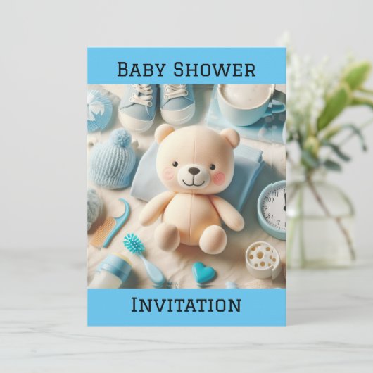 Baby Boy Douche Platte uitnodiging (Staand voorkant)