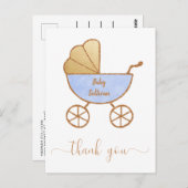 Baby Boy Douche Retro Carriage Blue Gold Dank u Briefkaart (Voorkant / Achterkant)