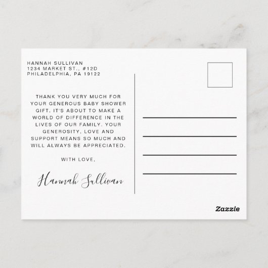 Baby Boy Douche Retro Carriage Blue Gold Dank u Briefkaart (Achterkant)