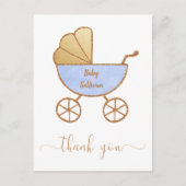 Baby Boy Douche Retro Carriage Blue Gold Dank u Briefkaart (Voorkant)