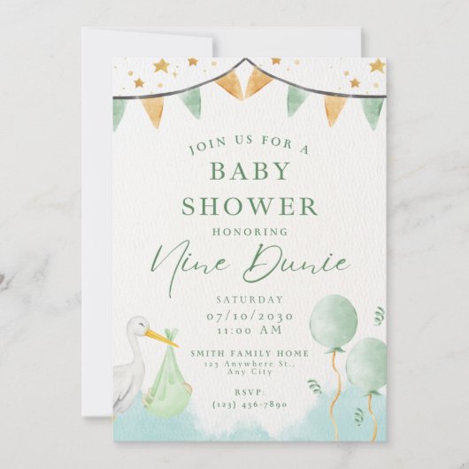 Baby Boy Douche Uitnodiging Ballon Dier (Voorkant)