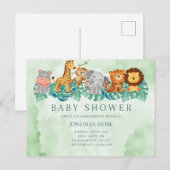 Baby Boy Douche Uitnodiging Leuke Dieren (Voorkant / Achterkant)