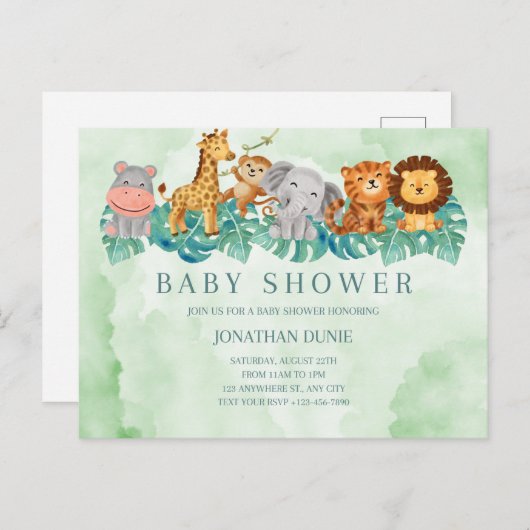 Baby Boy Douche Uitnodiging Leuke Dieren (Voorkant / Achterkant)