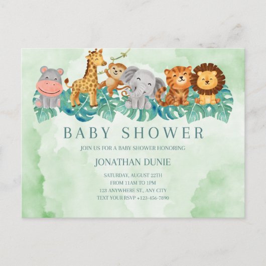 Baby Boy Douche Uitnodiging Leuke Dieren (Voorkant)