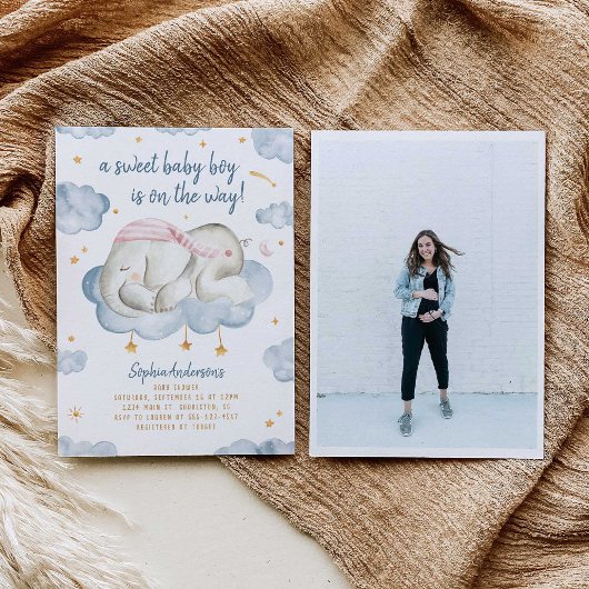 Baby Boy Douche Uitnodiging - Slaapolifant