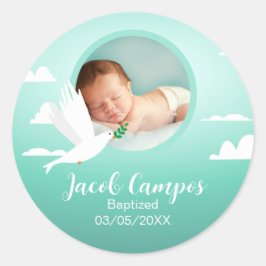Baby Boy Dove Doop Aankondiging Blauw Teal Ronde Sticker