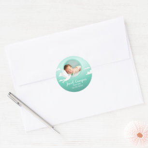 Baby Boy Dove Doop Aankondiging Blauw Teal Ronde Sticker