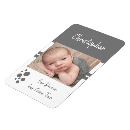 Baby Boy droom komt tot ware grijze en witte foto Magneet (Linkerzijde)