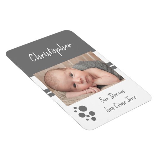 Baby Boy droom komt tot ware grijze en witte foto Magneet (Rechterzijde)