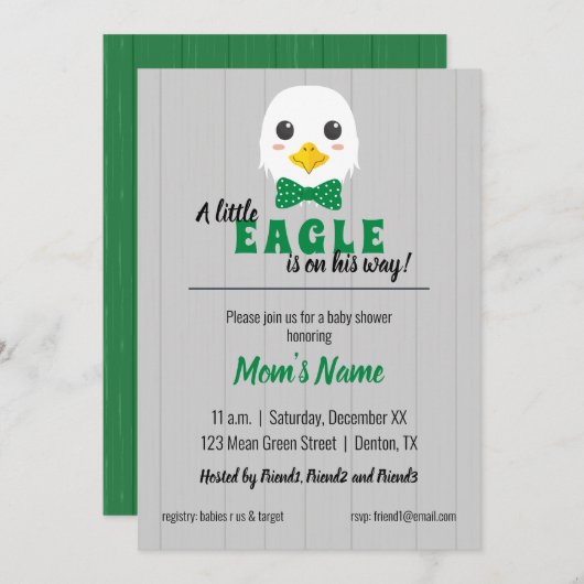 Baby Boy Eagle Groen Baby shower Uitnodiging (Voorkant / Achterkant)