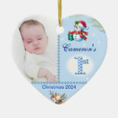 Baby Boy Eerste Kerst Custom Foto Hart Gift Keramisch Ornament (Voorkant)