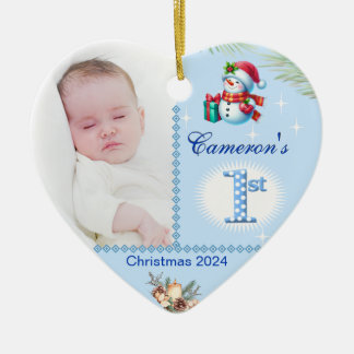 Baby Boy Eerste Kerst Custom Foto Hart Gift Keramisch Ornament