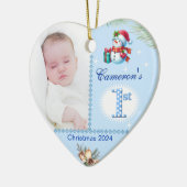 Baby Boy Eerste Kerst Custom Foto Hart Gift Keramisch Ornament (Links)