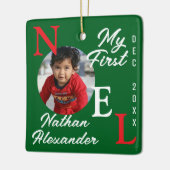 Baby Boy Eerste Kerst Kleurrijke 1e Noel Foto Keramisch Ornament (Links)