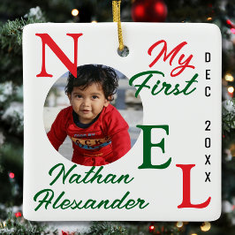 Baby Boy Eerste Kerst Kleurrijke 1e Noel Foto Keramisch Ornament