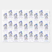 Baby Boy Eerste Kerst Olifant Blauwe Sneeuw Naam Inpakpapier Vel (Voorkant)