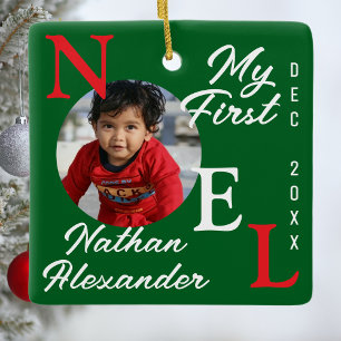 Baby Boy Eerste Kerst Rood & Groen Noel Foto Keramisch Ornament