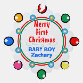 Baby Boy Eerste Kerstmis Rood Groen Blauw Ornament Kaart (Voorkant)