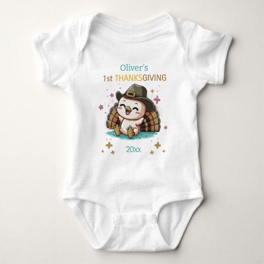Baby Boy Eerste Thanksgiving Aangepaste Naam Jaar Romper (Voorkant)